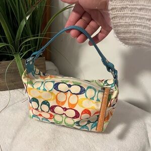 Coach Multicolor Pattern Bag with Blue Handle